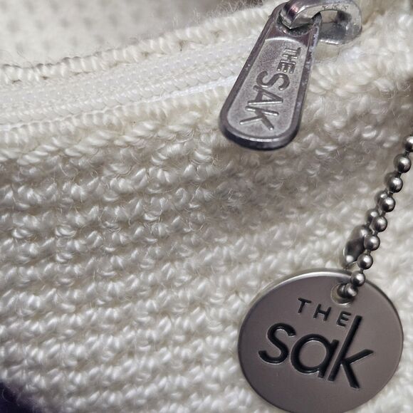 The Sak Shoulder Bag Creamy White Crochet Knit Zip Top Closure Vtg - Picture 5 of 6